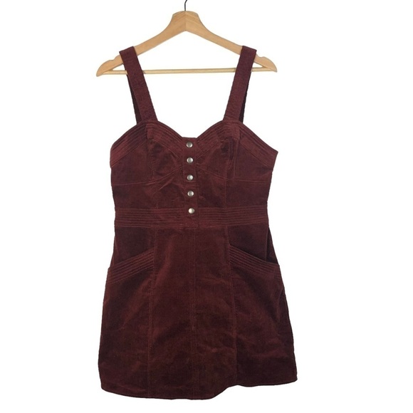 Express Red Corduroy Velvet Overall Mini Dress M - Picture 1 of 3